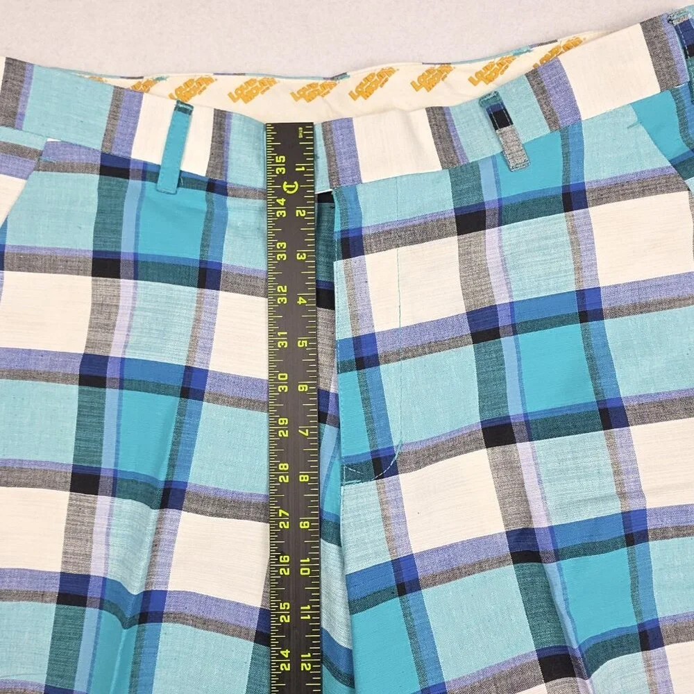 Loudmouth Men's Golf Shorts Sz 34 Plaid Blue Teal‎ Black 100% Cotton Preppy Bold
